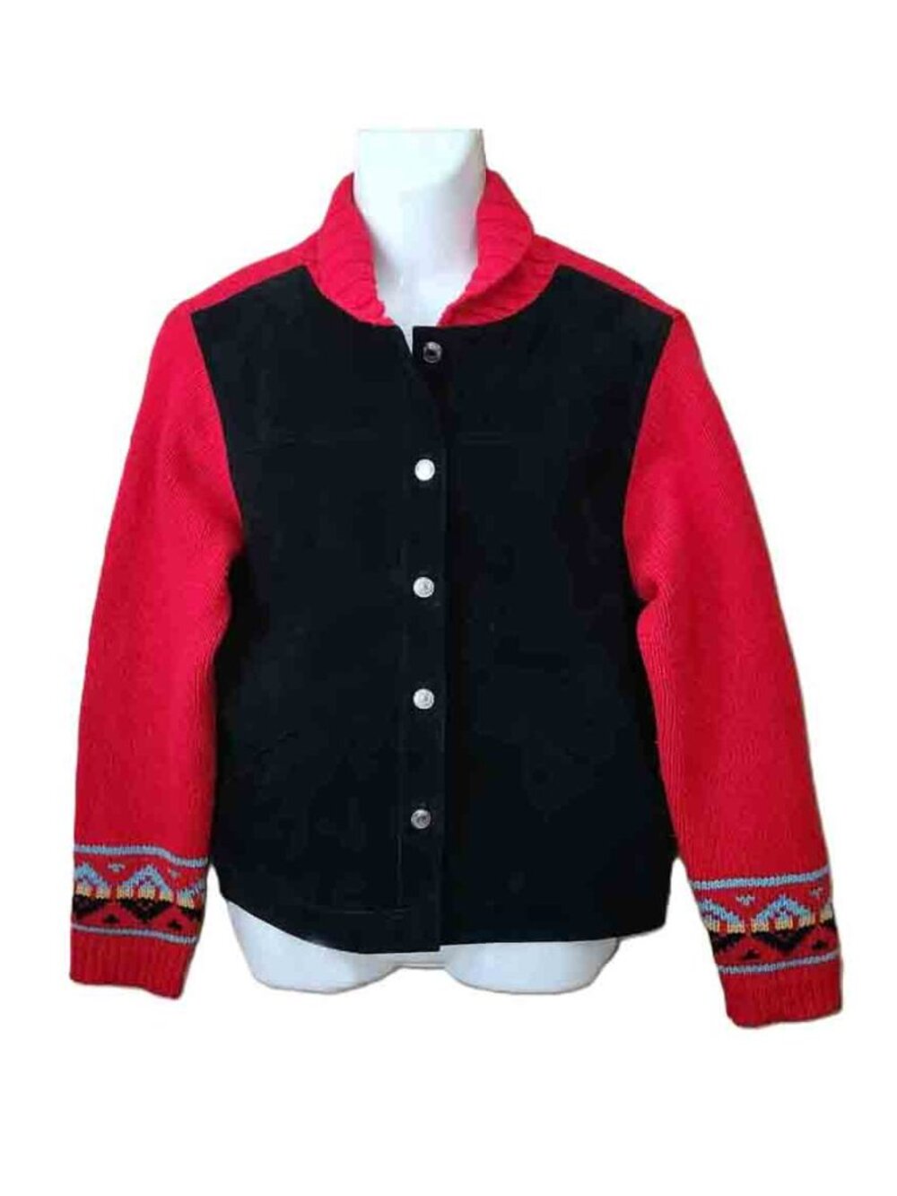 Pendleton Lambswool + Leather Cardigan Sweater Fair Isle Women's Size Large